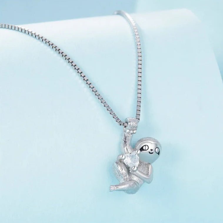 SLOTH CHARM NECKLACE WITH STERLING SILVER CHAIN ANIMAL PENDANT - GEMORM