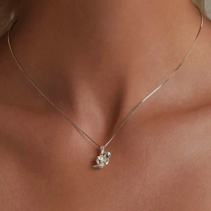 SLOTH CHARM NECKLACE WITH STERLING SILVER CHAIN ANIMAL PENDANT - GEMORM