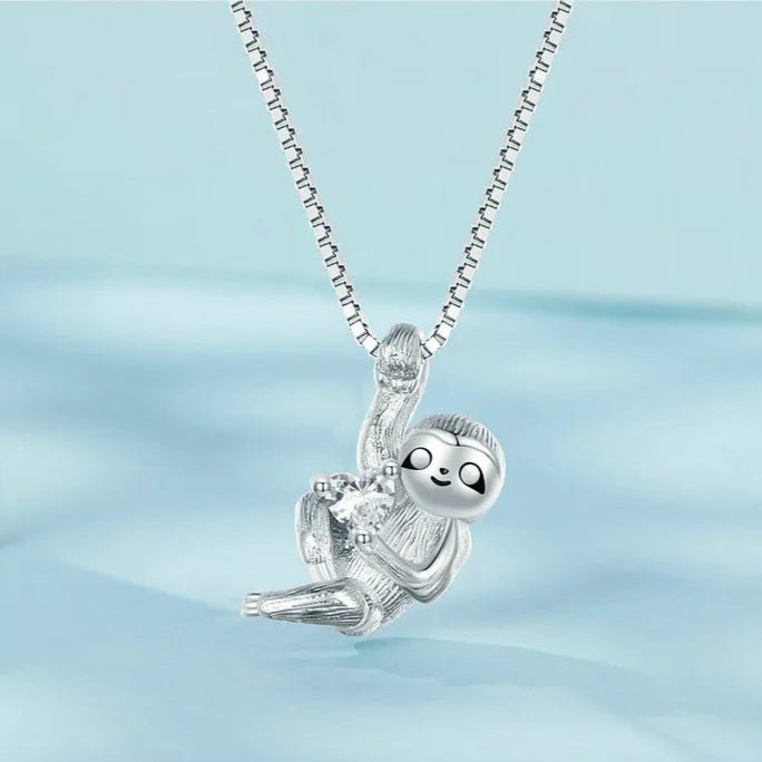 SLOTH CHARM NECKLACE WITH STERLING SILVER CHAIN ANIMAL PENDANT - GEMORM