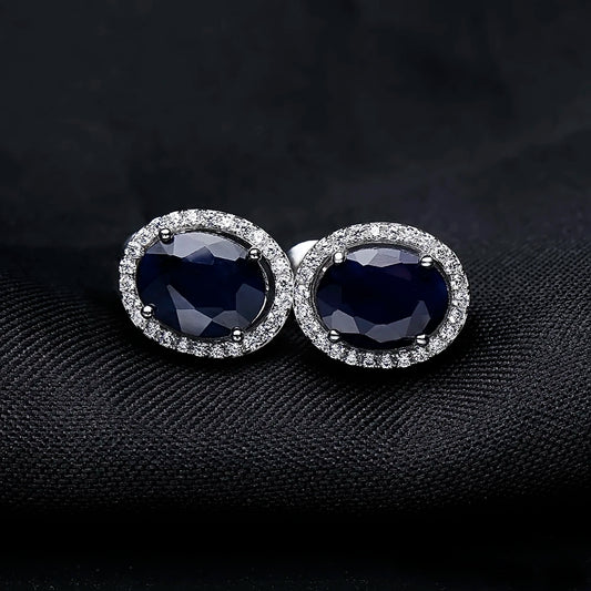 September birthstone blue sapphire stud earrings vintage halo style