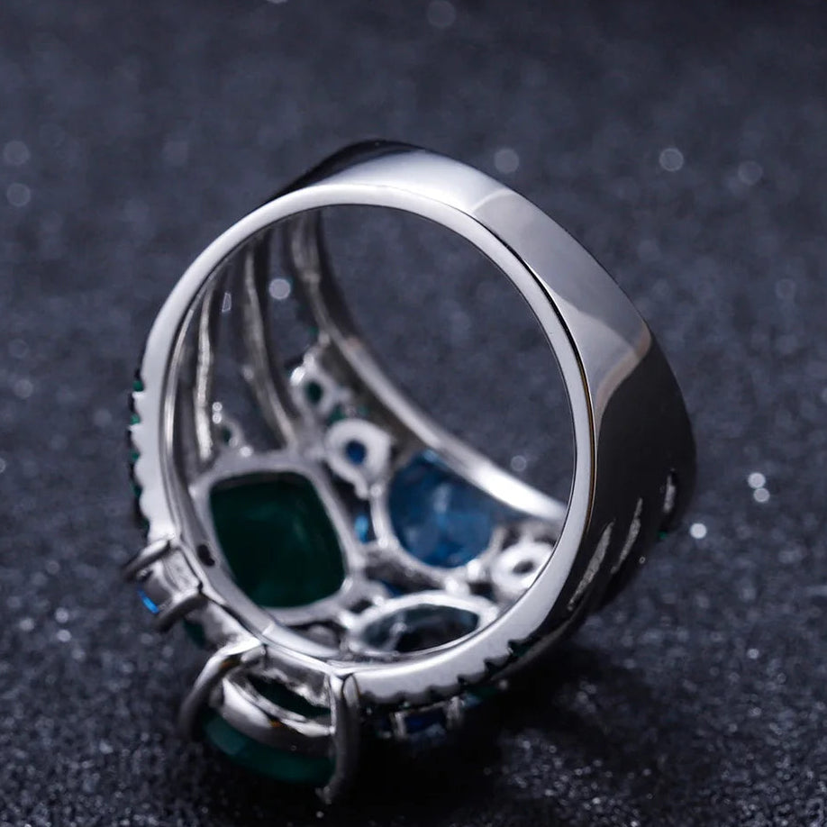 Blue topaz jewelry 925 sterling silver stack ring with green agate - GEMORM