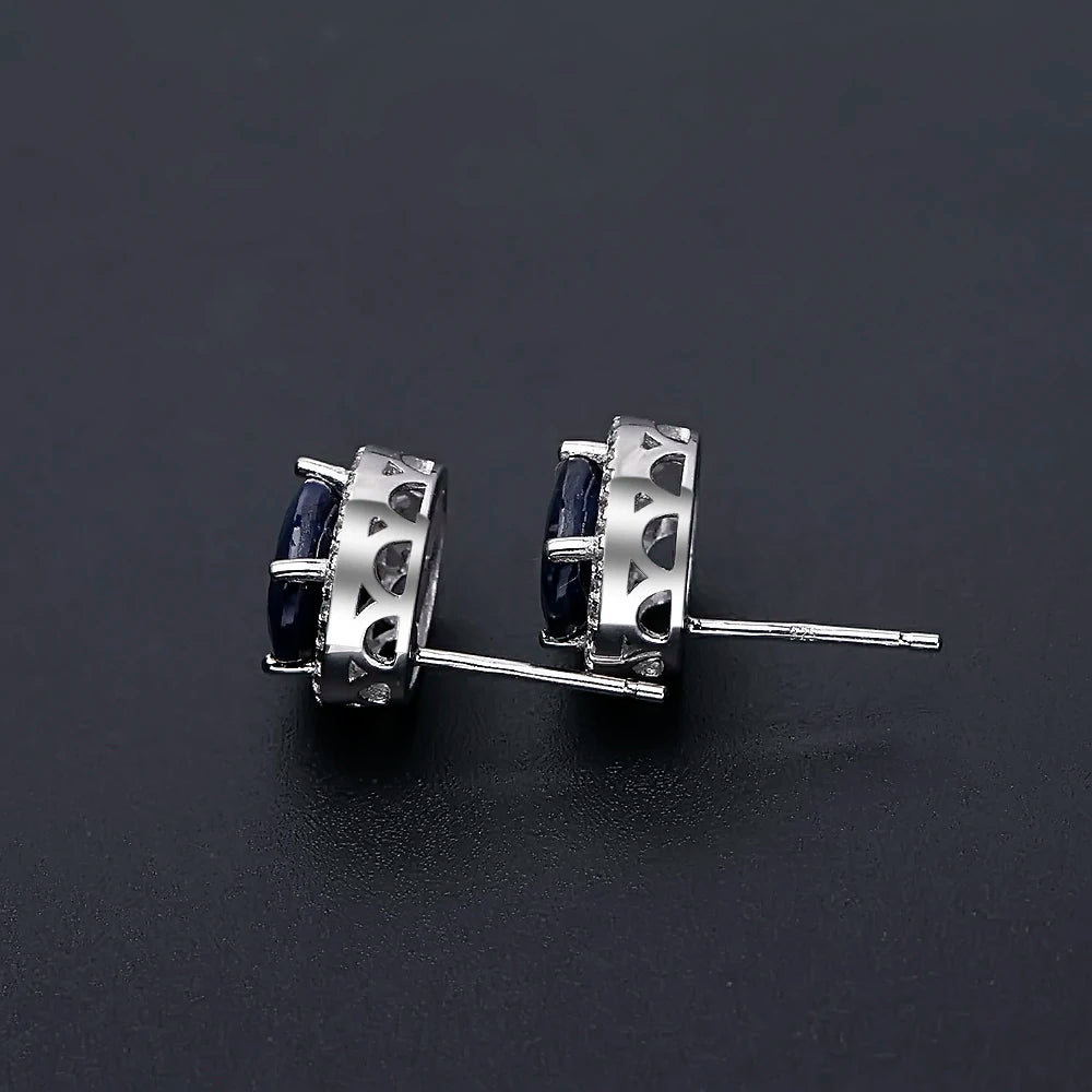 September birthstone blue sapphire stud earrings vintage halo style
