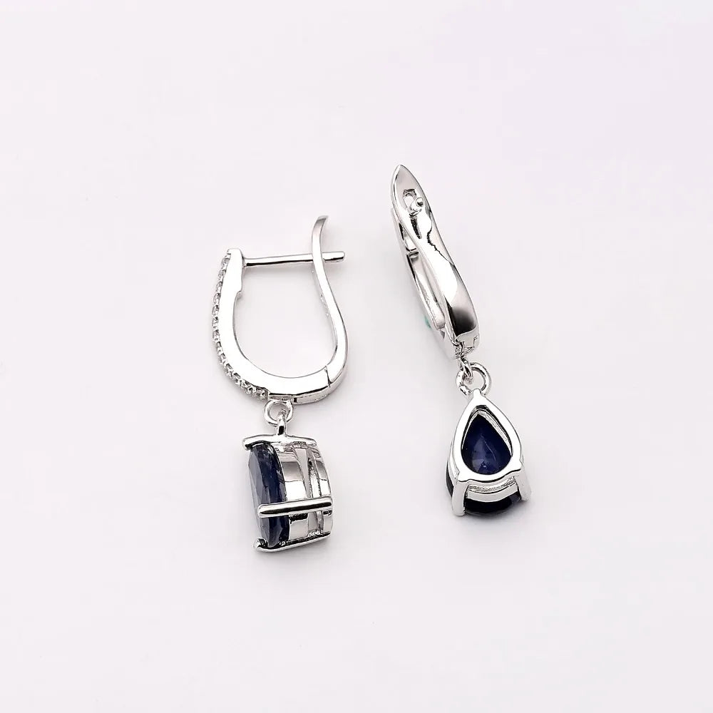 September birthstone blue sapphire drop earrings vintage halo style