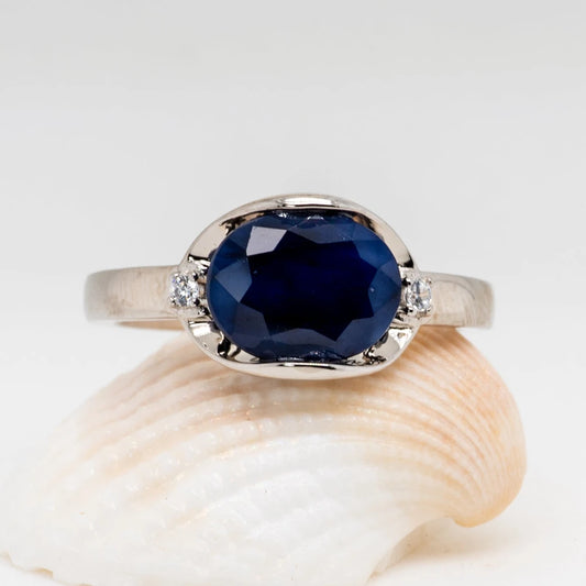 September birthstone blue sapphire ring oval natural sapphire for women