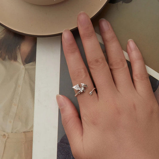 Adjustable dragon ring in 925 sterling silver gothic jewelry