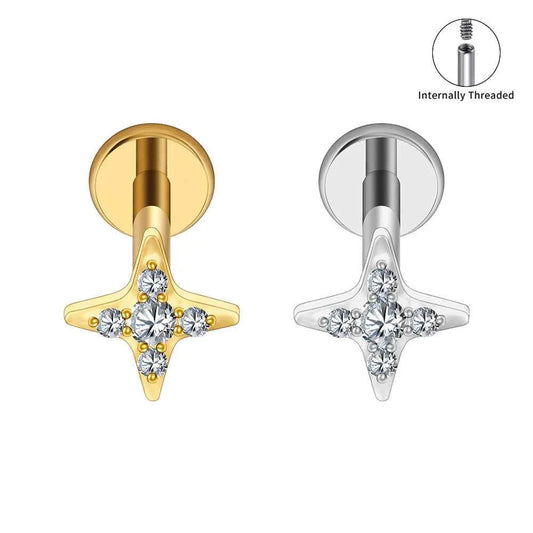 Titanium CZ Starburst Flat Back Labret 16G for Ear Piercings