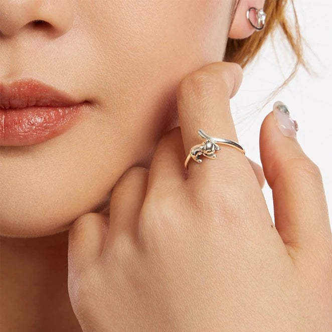925 Sterling Silver Cat Ring Adjustable Rings for Women - GEMORM