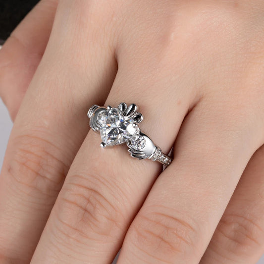 Celtic claddagh ring 925 sterling silver 2ct heart moissanite engagement ring - GEMORM