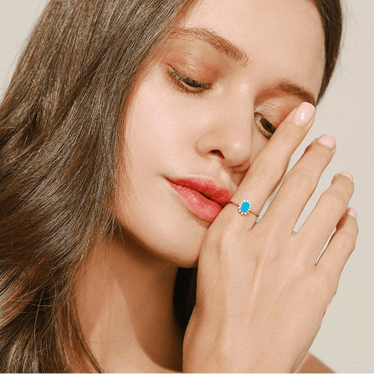 December birthstone turquoise halo ring in 925 sterling silver - GEMORM