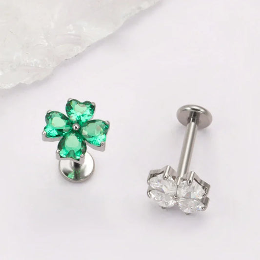 Heart-Petal Flower Titanium CZ Flat Back Stud — product view 2