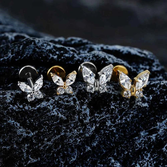 Mini Butterfly Titanium CZ Flat Back Stud — product view 3