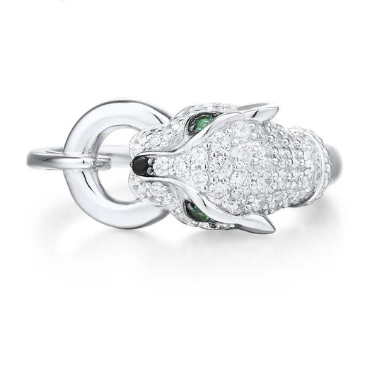 Cubic Zirconia Panther Ring 925 Silver Ring with Green Crystal - GEMORM