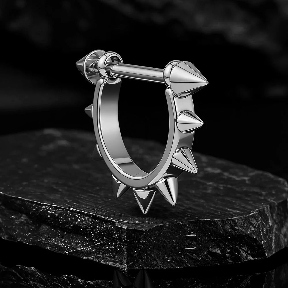 Spiked D-Shaped Titanium Threaded Hoop