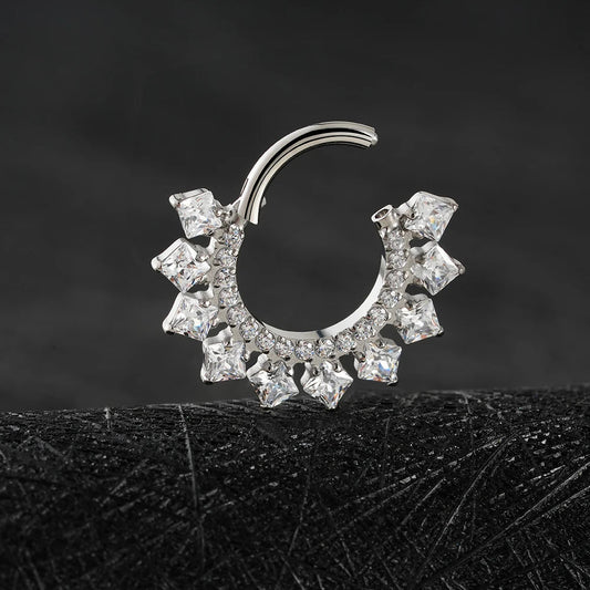 Square CZ Fan Titanium Clicker for Septum & Daith - GEMORM