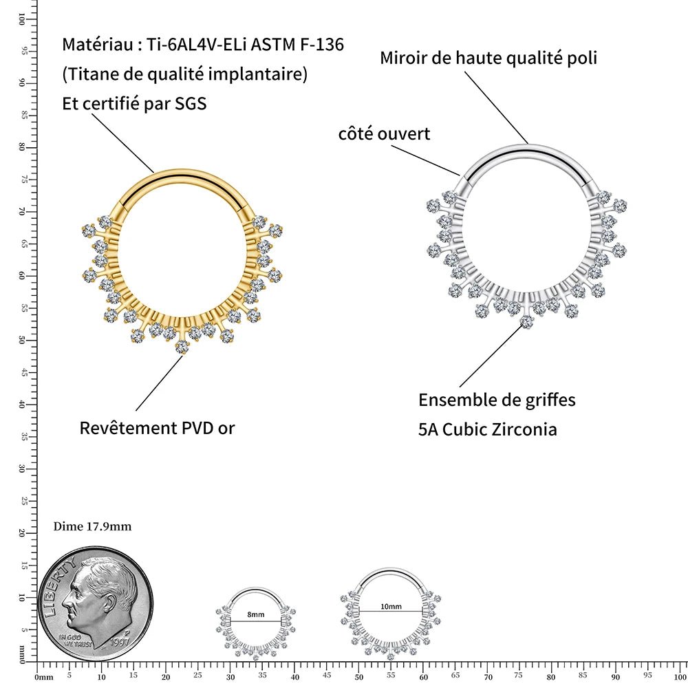 Sunburst CZ Titanium Clicker for Septum & Daith - GEMORM