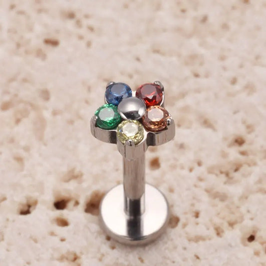 Tiny Flower CZ Titanium Flat Back Stud - GEMORM