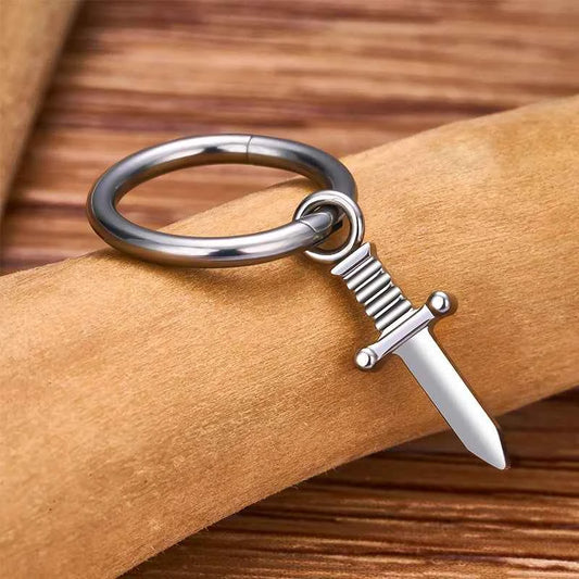 Titanium Dangle Hinged Hoop 16G with Dagger and CZ Charms