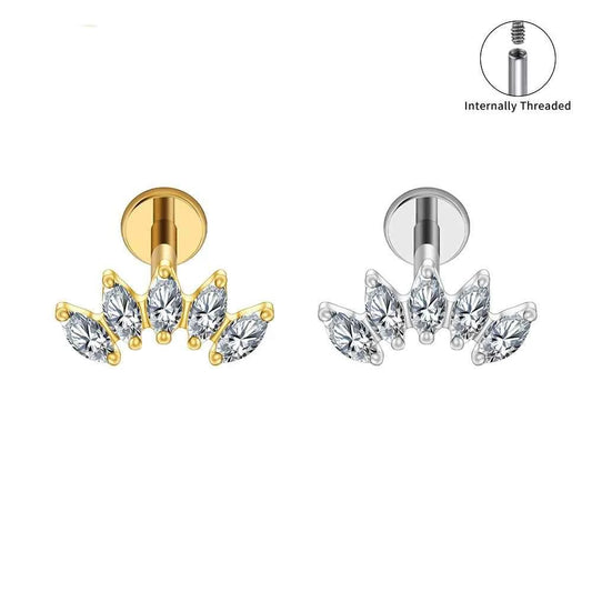 Titanium Marquise CZ Crown Flat Back Stud 16G Helix Conch Piercing