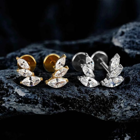 Titanium Marquise Leaf Climber Flat Back Stud 16G Helix Conch Piercing