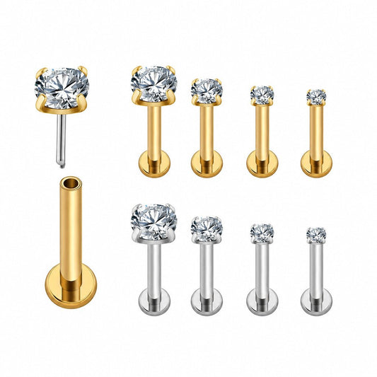 Titanium Prong-Set CZ Threadless Flat Back Stud for Helix, Tragus and Nose Piercings - GEMORM