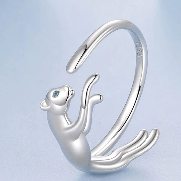 925 silver panther ring adjustable rings with green crystal eyes - GEMORM