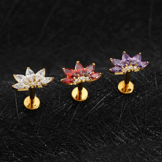 16G Titanium Marquise Lotus CZ Flat Back Stud