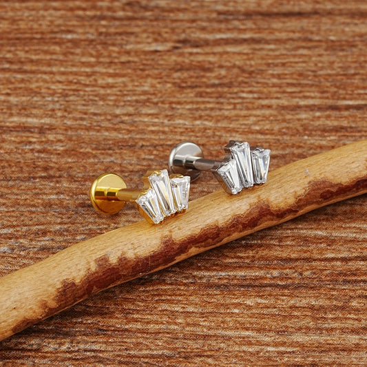 GEMORM 16G titanium triple baguette CZ crown flat back stud