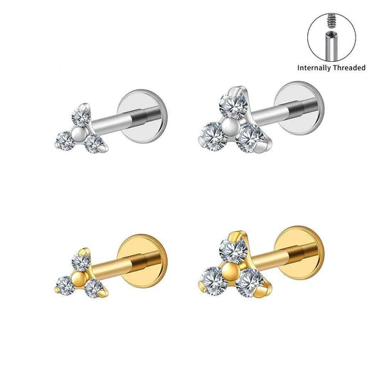 16G Titanium Triple CZ Flat Back Labret Stud