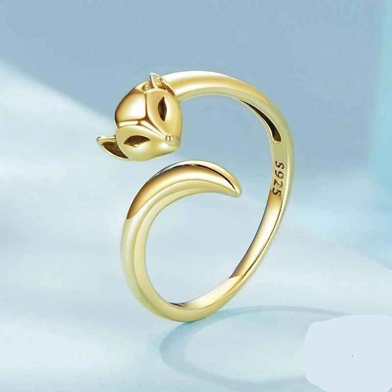925 Sterling Silver Gold Fox Adjustable Ring - GEMORM