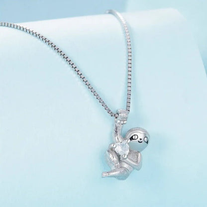 SLOTH CHARM NECKLACE WITH STERLING SILVER CHAIN ANIMAL PENDANT - GEMORM