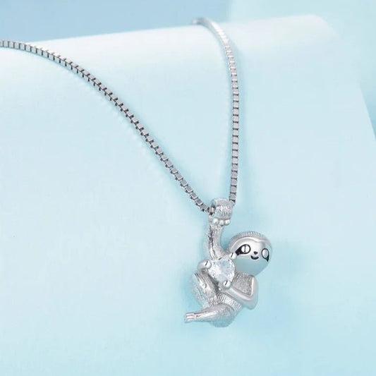 SLOTH CHARM NECKLACE WITH STERLING SILVER CHAIN ANIMAL PENDANT - GEMORM