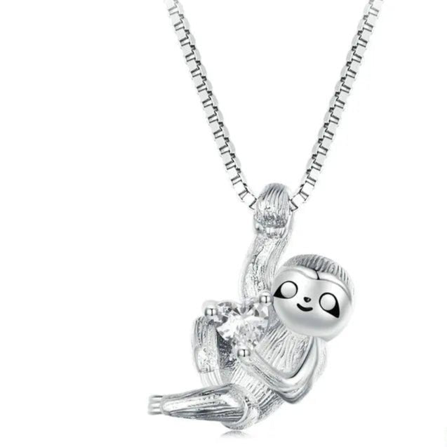 SLOTH CHARM NECKLACE WITH STERLING SILVER CHAIN ANIMAL PENDANT - GEMORM