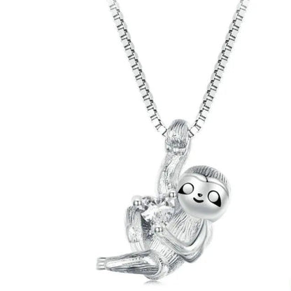 SLOTH CHARM NECKLACE WITH STERLING SILVER CHAIN ANIMAL PENDANT - GEMORM