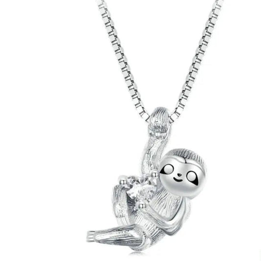 SLOTH CHARM NECKLACE WITH STERLING SILVER CHAIN ANIMAL PENDANT - GEMORM