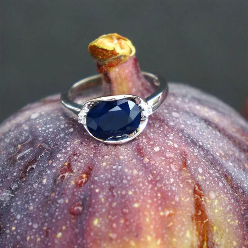 September birthstone blue sapphire ring oval natural sapphire for women