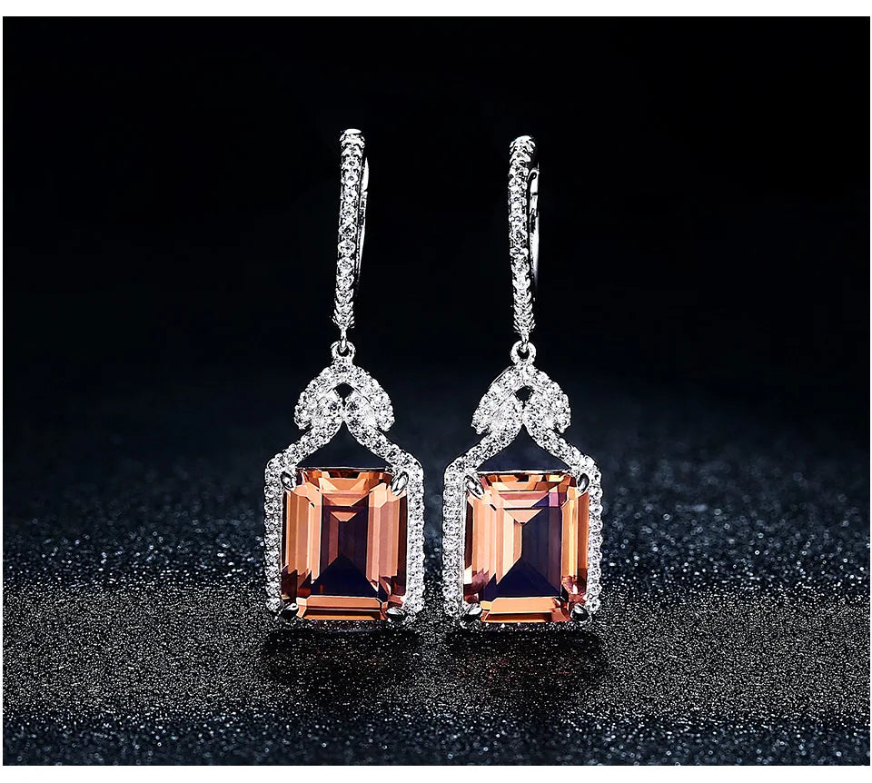 ATTAGEMS Ruby Real Sterling Silver Earring for Women Charming Style Created Sapphire 12 Carats Octagon Cut Wedding Jewelry Gifts