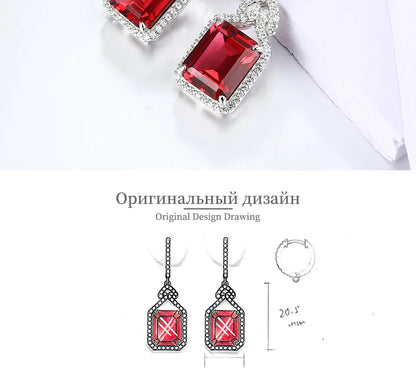 ATTAGEMS Ruby Real Sterling Silver Earring for Women Charming Style Created Sapphire 12 Carats Octagon Cut Wedding Jewelry Gifts