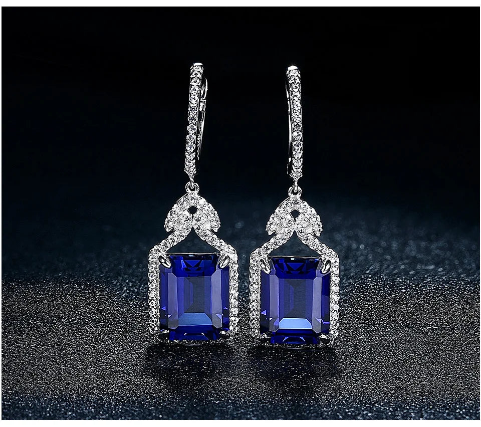 ATTAGEMS Ruby Real Sterling Silver Earring for Women Charming Style Created Sapphire 12 Carats Octagon Cut Wedding Jewelry Gifts