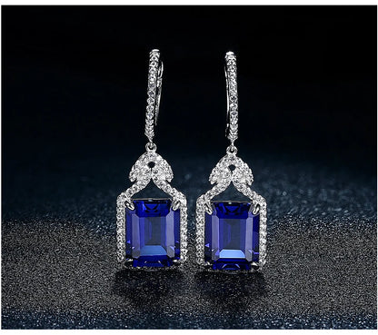 ATTAGEMS Ruby Real Sterling Silver Earring for Women Charming Style Created Sapphire 12 Carats Octagon Cut Wedding Jewelry Gifts