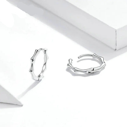 Bamboo earrings silver hoop design minimalist geometric style