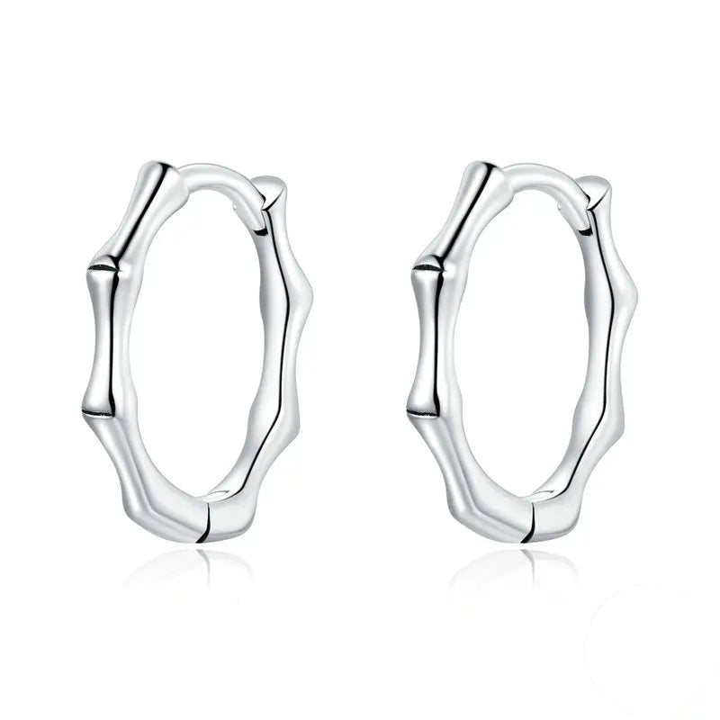 Bamboo earrings silver hoop design minimalist geometric style