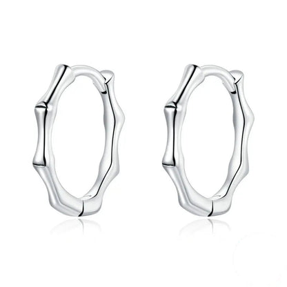 Bamboo earrings silver hoop design minimalist geometric style