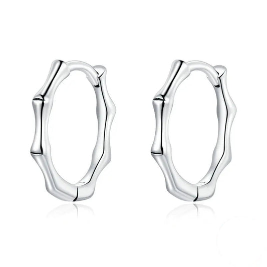 Bamboo earrings silver hoop design minimalist geometric style