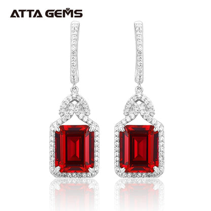 ATTAGEMS Ruby Real Sterling Silver Earring for Women Charming Style Created Sapphire 12 Carats Octagon Cut Wedding Jewelry Gifts