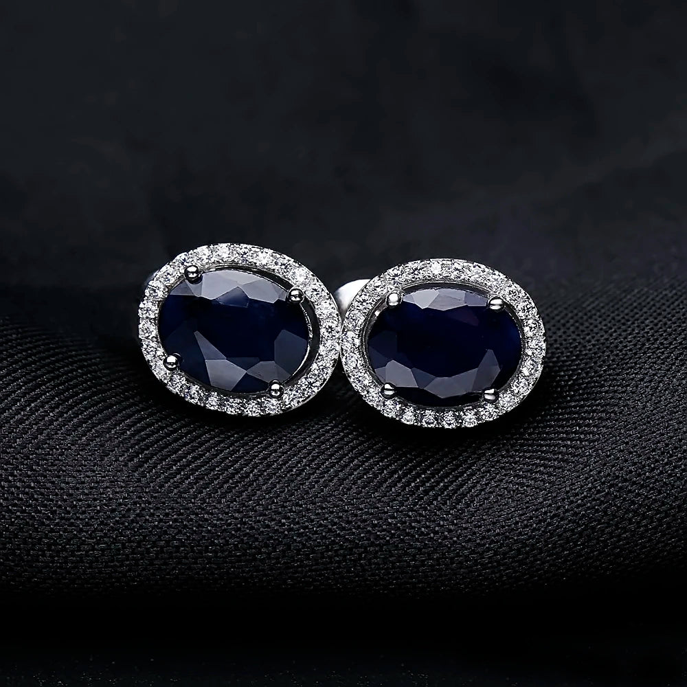 September birthstone blue sapphire stud earrings vintage halo style