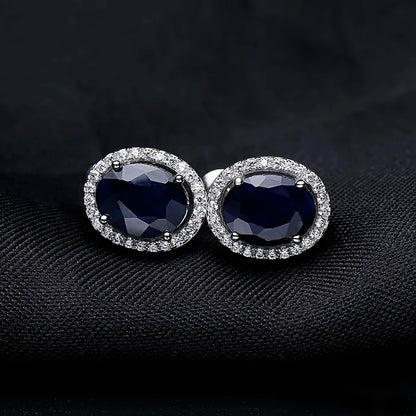 September birthstone blue sapphire stud earrings vintage halo style