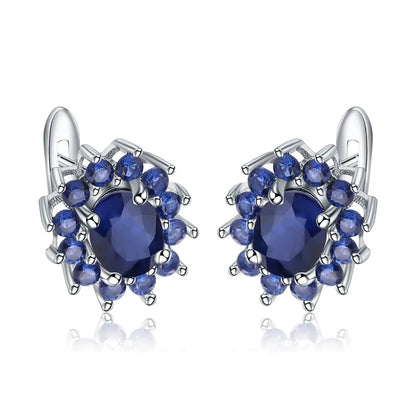 September birthstone blue sapphire stud earrings in sterling silver vintage halo style