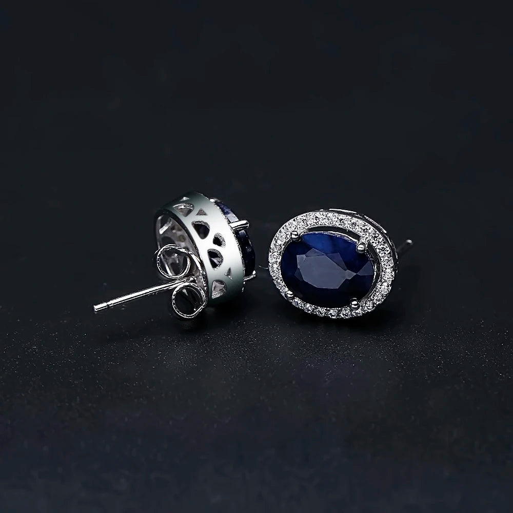 September birthstone blue sapphire stud earrings vintage halo style