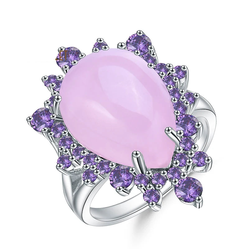 Promise Ring 925 Sterling Silver Vintage Cocktail Ring with Calcedonia - GEMORM