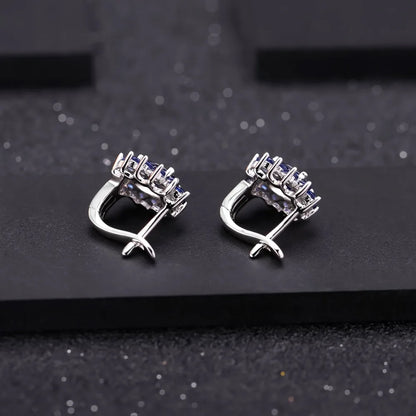September birthstone blue sapphire stud earrings in sterling silver vintage halo style